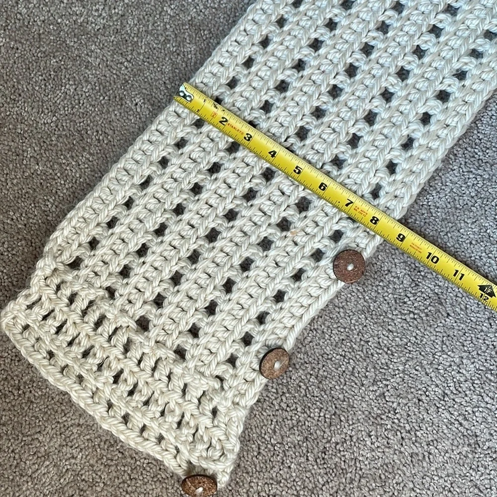 Chunky Knit Beige Cowl Scarf Three Button Hand Knit Boho Hygge Scandi Girl
